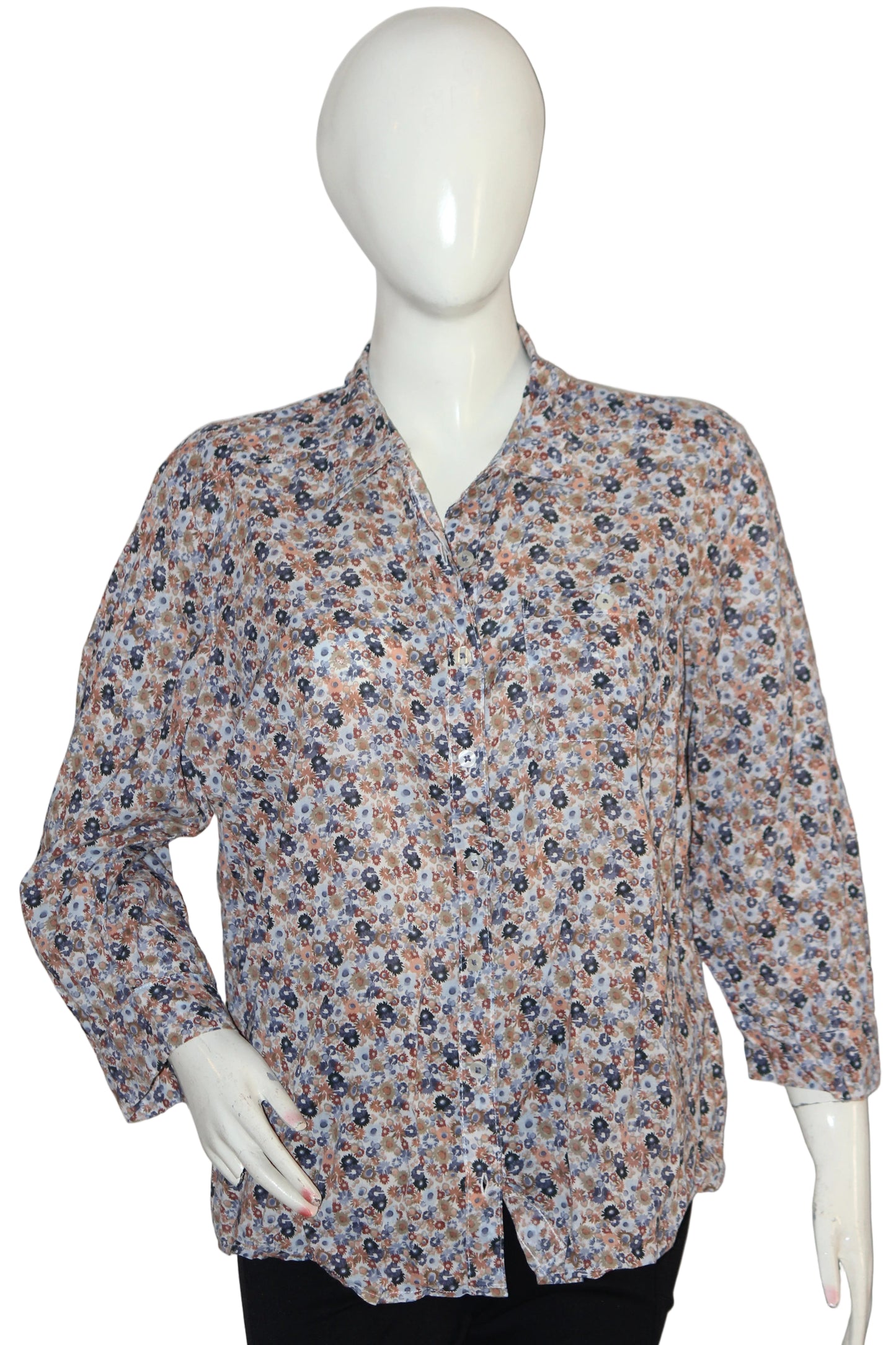 Floral Fantasy – M&S White, Blue & Orange Button Down Shirt