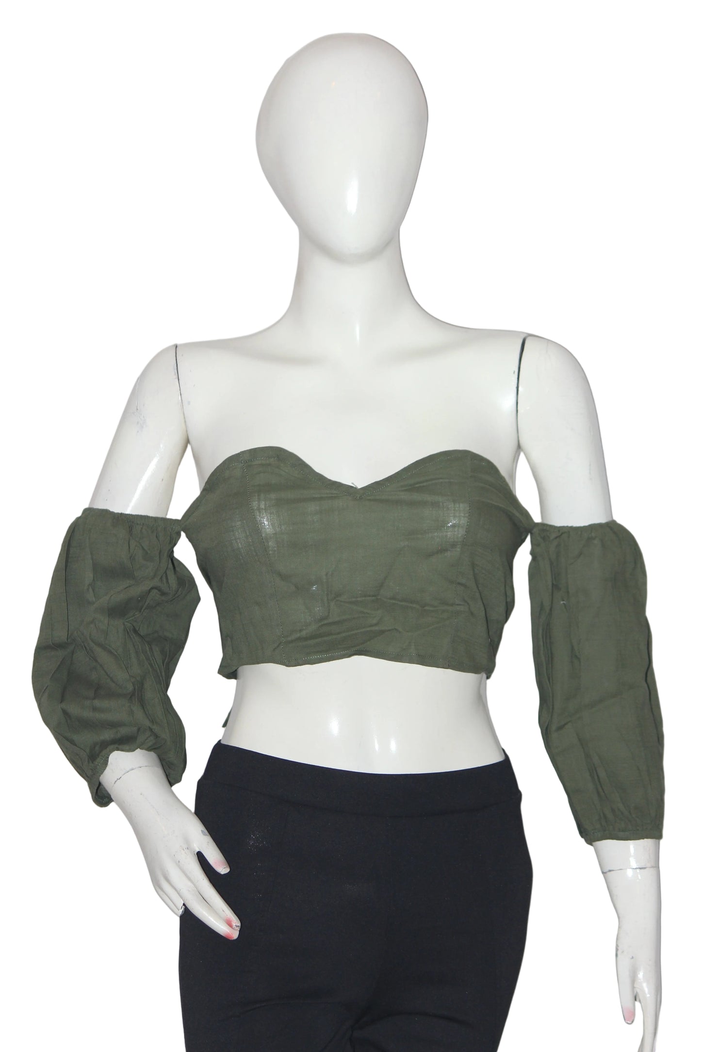 Shein Green Shoulder Cut Front Open Crop Top