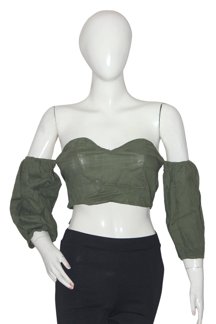 Shein Green Shoulder Cut Front Open Crop Top