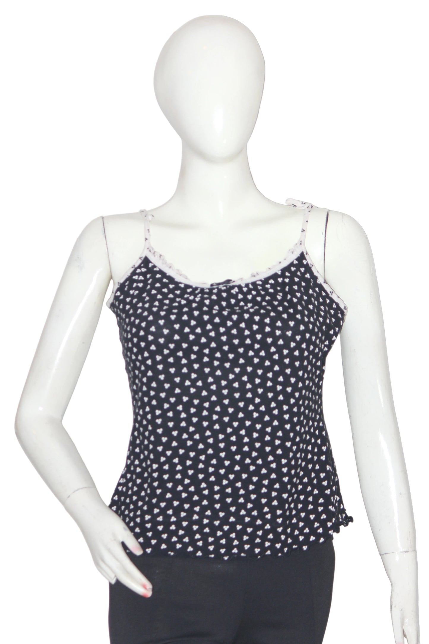 M&S Black Tank Top with White Bow Design