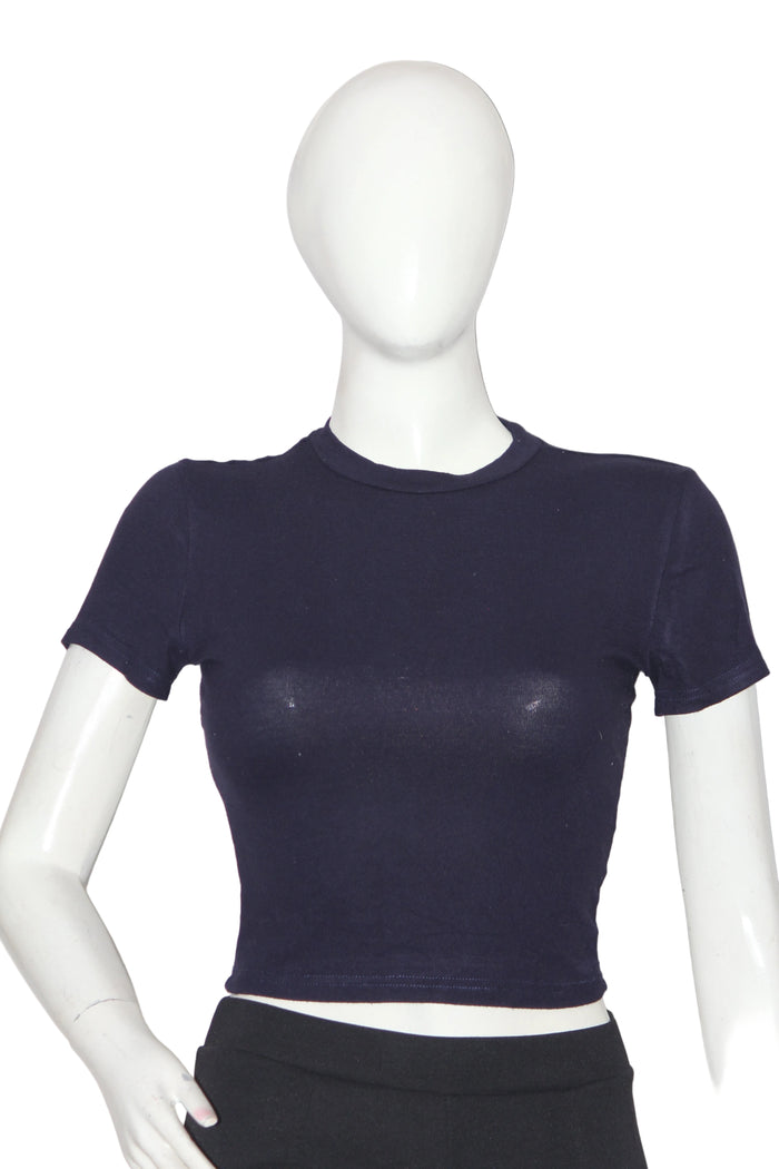 Thriftyfy Navy Blue Stretch Crop Top