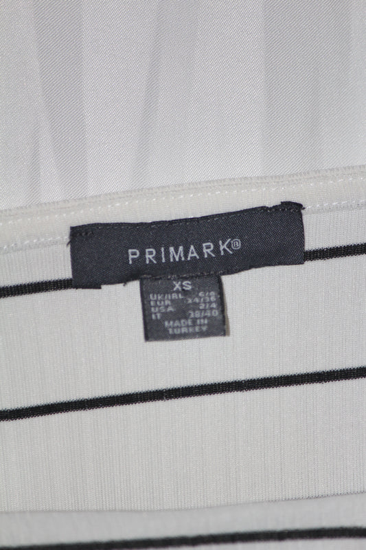 Primark White Striped Full Sleeve Stretch Crop Top