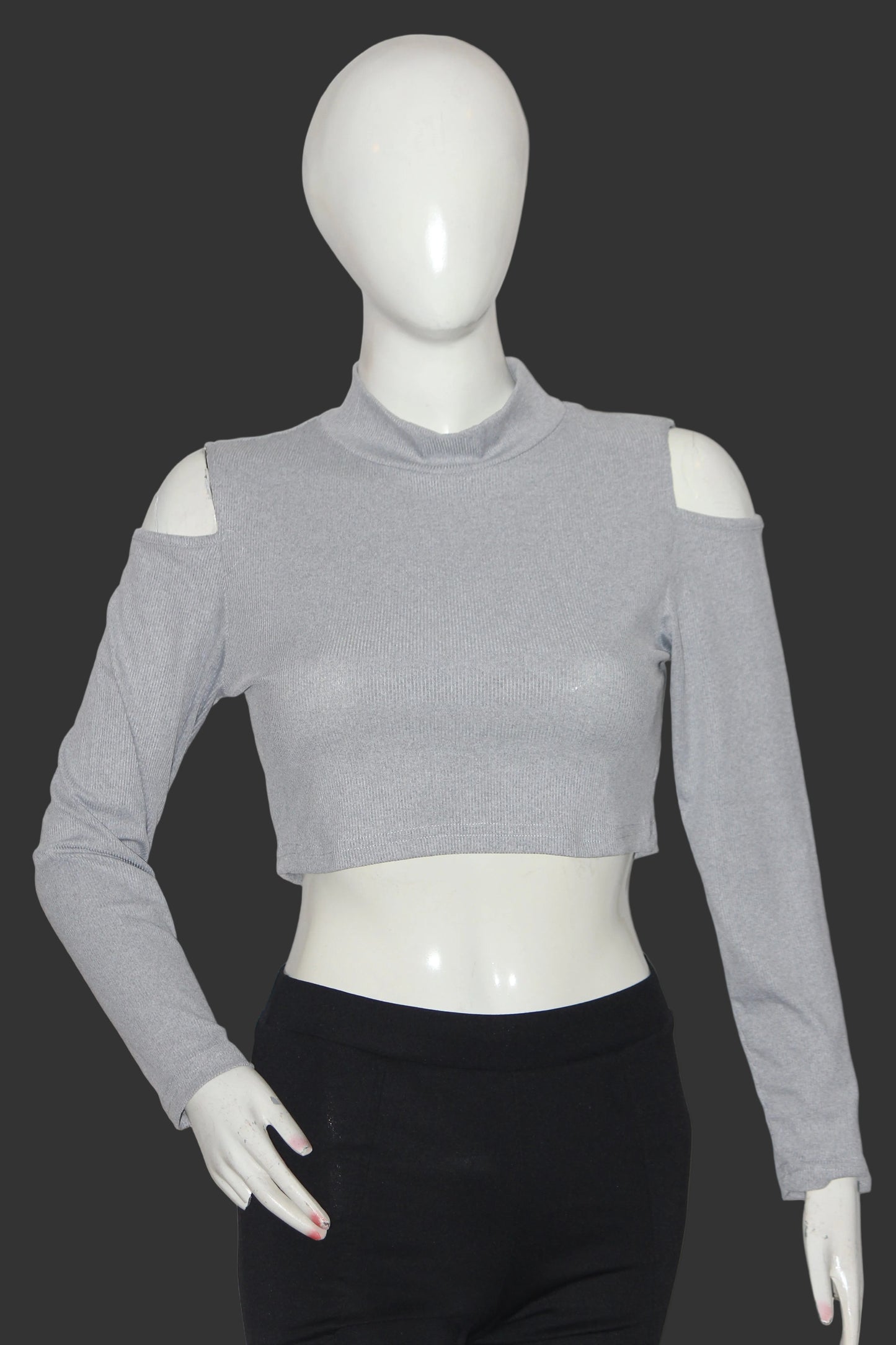 Shein Grey Shoulder Cut Stretch Crop Top