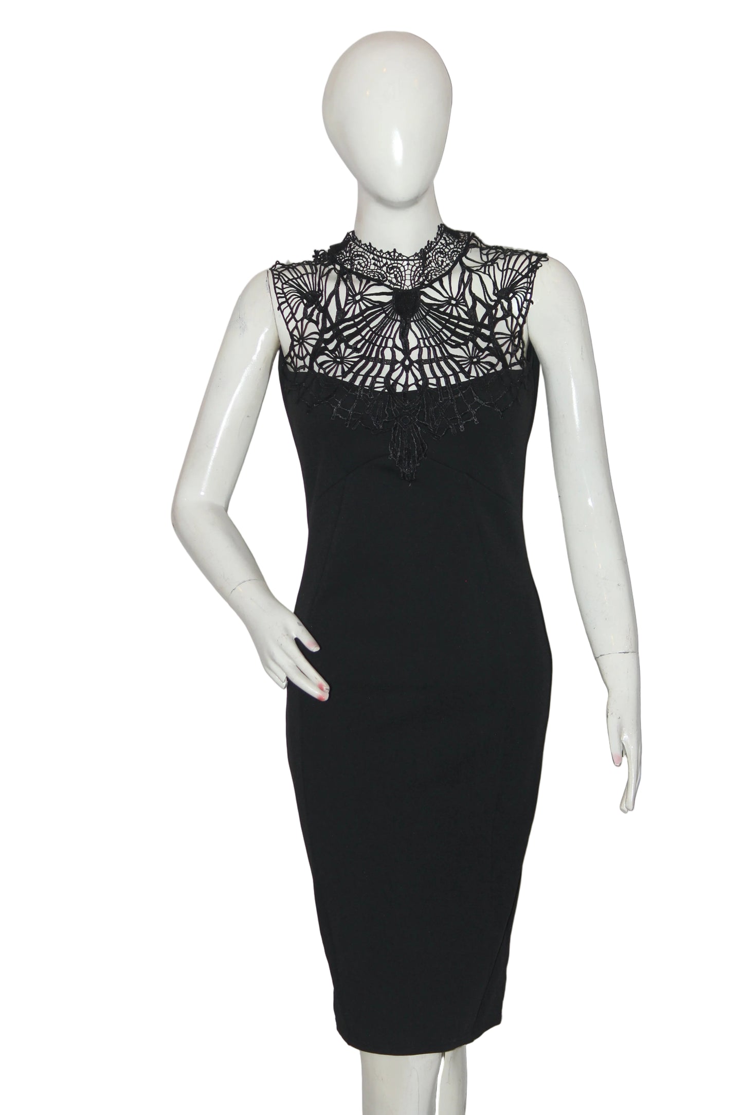Evita Black Sleeveless Bodycon Dress with Net Detail