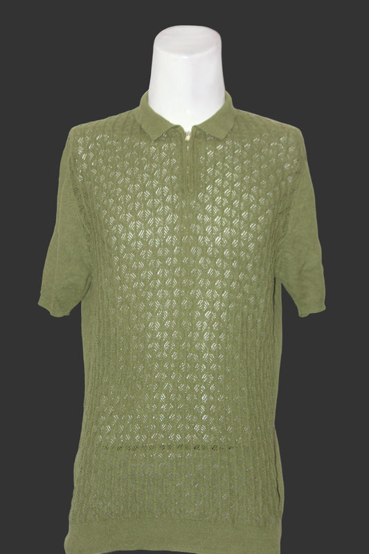 River Island Green Stretchable Knitted Polo for Men