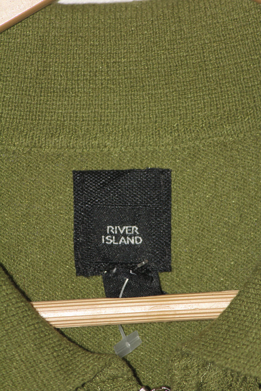 River Island Green Stretchable Knitted Polo for Men