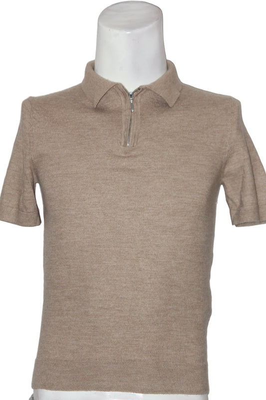Moss Camel Stretchable Quarter Zip Polo