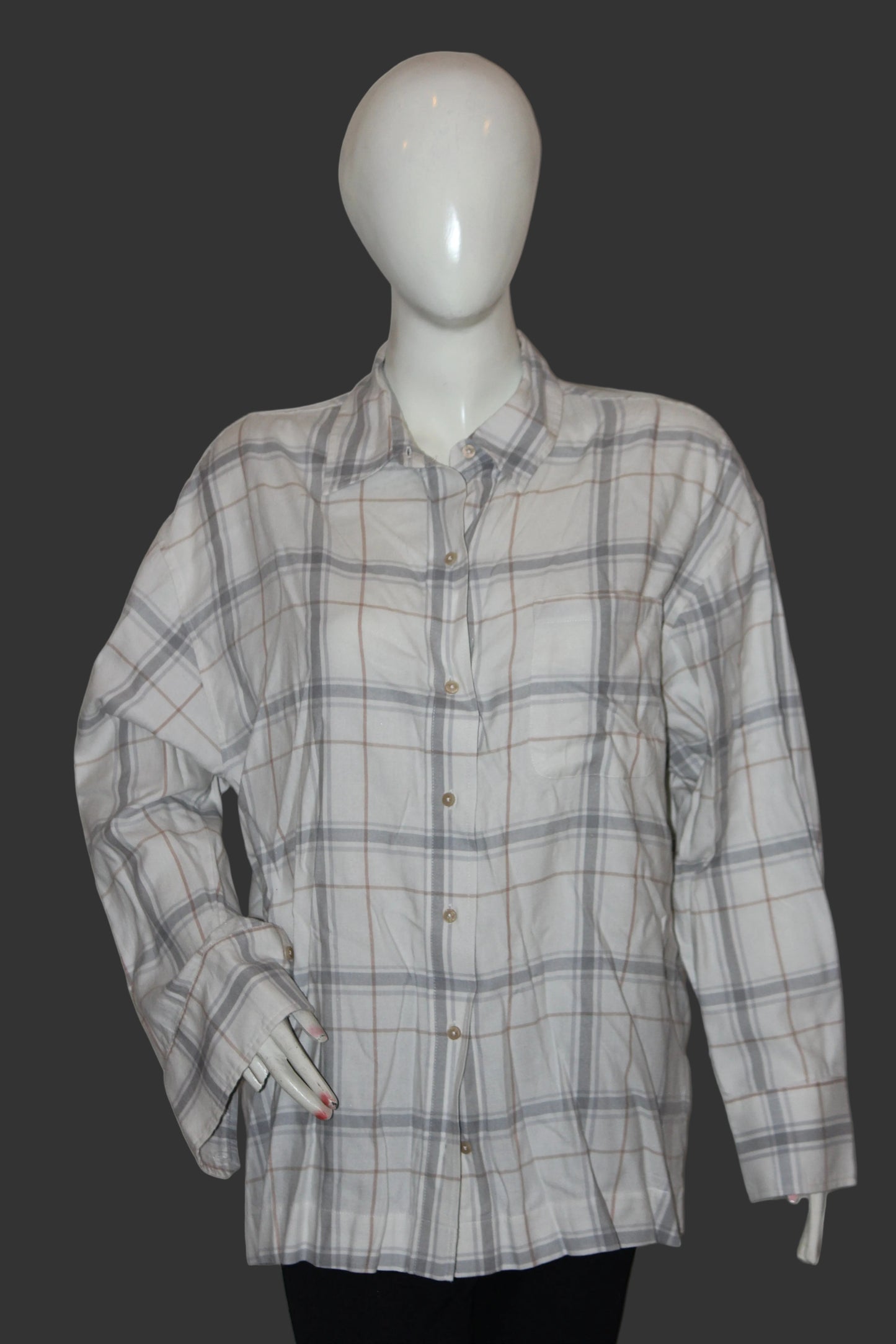 Striped Chic – Rosie Off-White & Grey Lined Button Down Shirt