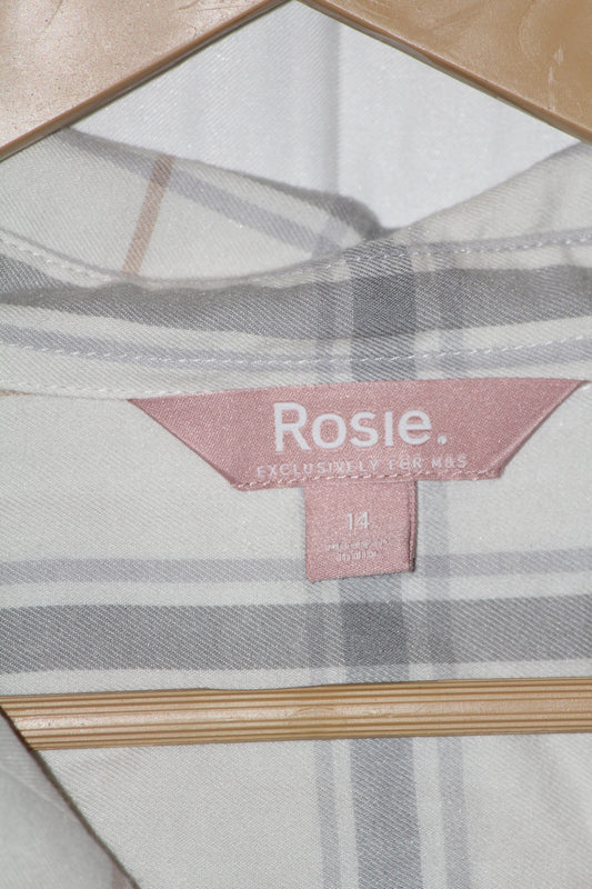 Striped Chic – Rosie Off-White & Grey Lined Button Down Shirt