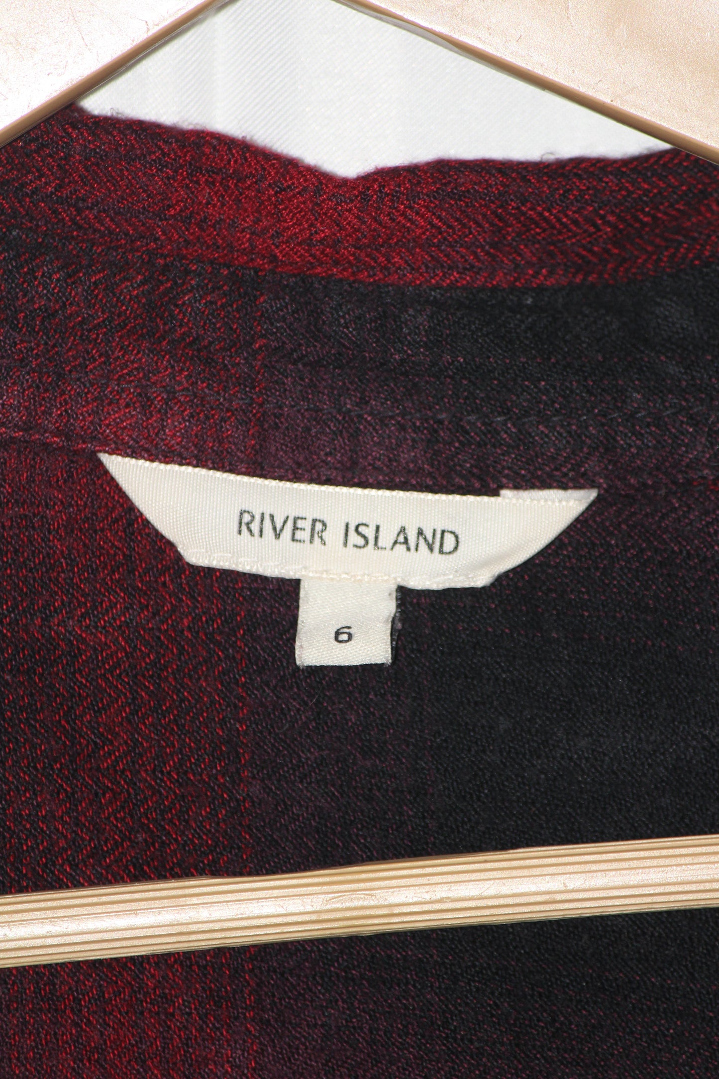 River Island Small Red and Black Long Button-Down Shirt