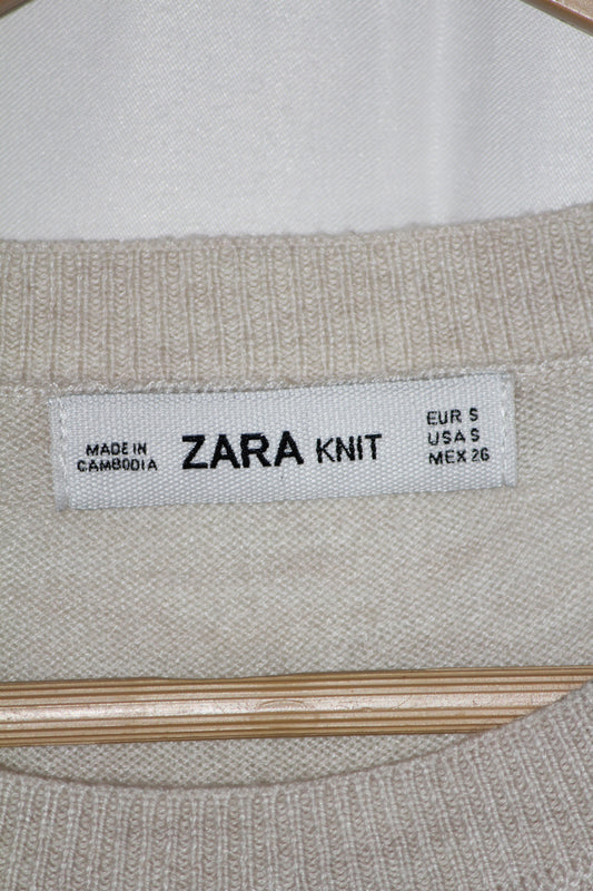 Zara Off White Full Sleeve Stretch Bodycon Dress