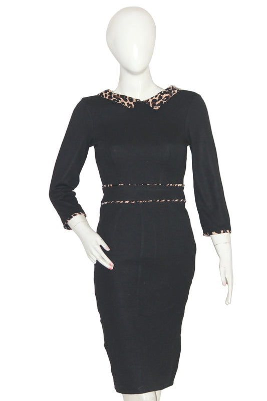 Dorothy Perkins Black Full Sleeve Cheetah Print Bodycon Dress