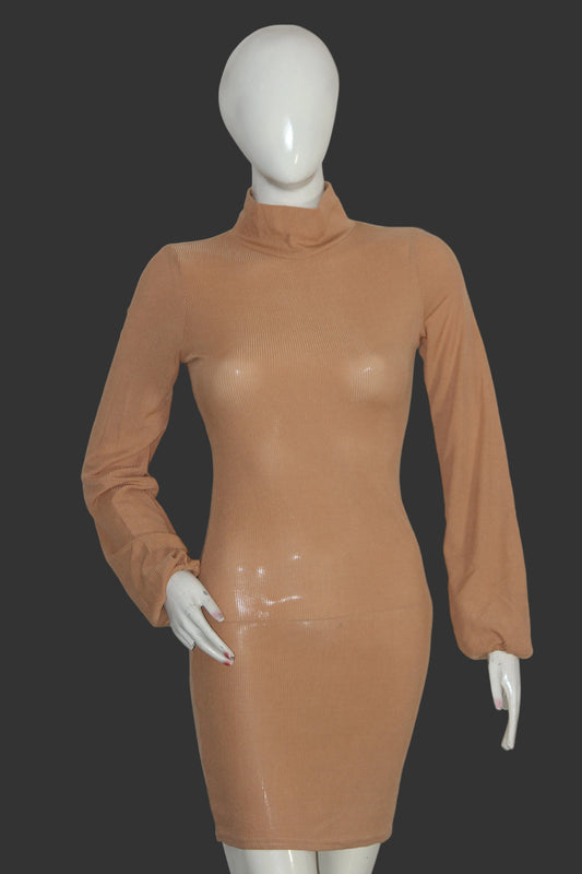 Dorothy Perkins Beige Full Sleeve Stretch Bodycon Dress