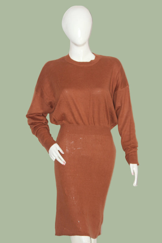 Only Brown Full Sleeve Stretch Bodycon Dress