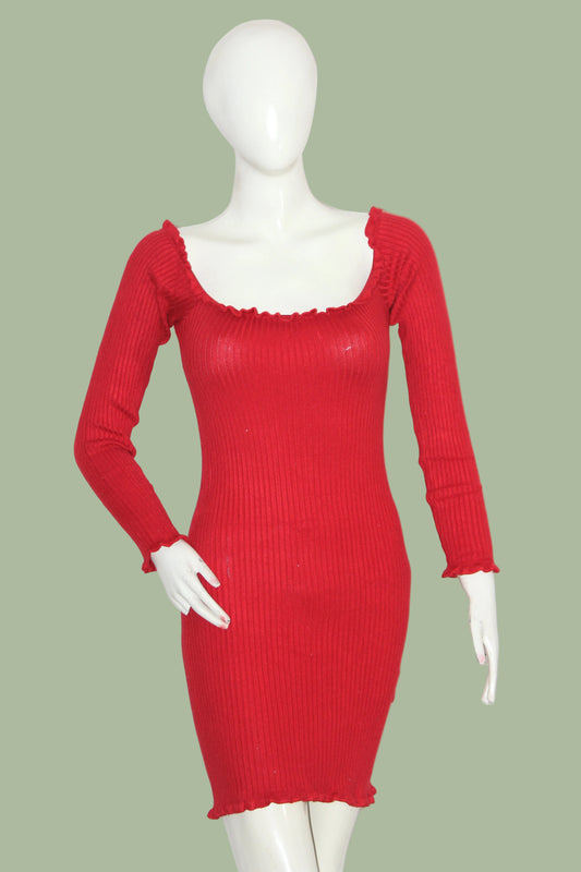 FB Sister Red Off Shoulder Stretch Bodycon Dress