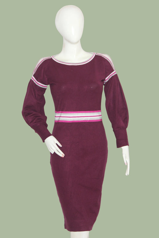 Karen Millen Purple Striped Full Sleeve Bodycon Dress