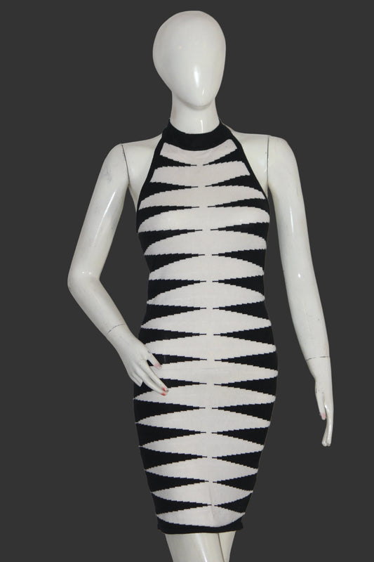 G Ladies Black & White Sleeveless Stretch Bodycon Dress