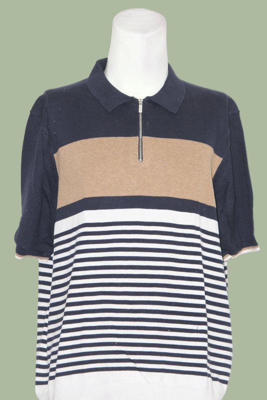 F&F Navy Blue Striped Knitted Polo T-Shirt for Men – 2XL