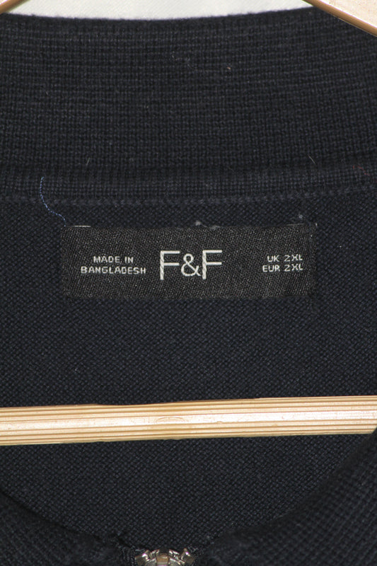 F&F Navy Blue Striped Knitted Polo T-Shirt for Men – 2XL