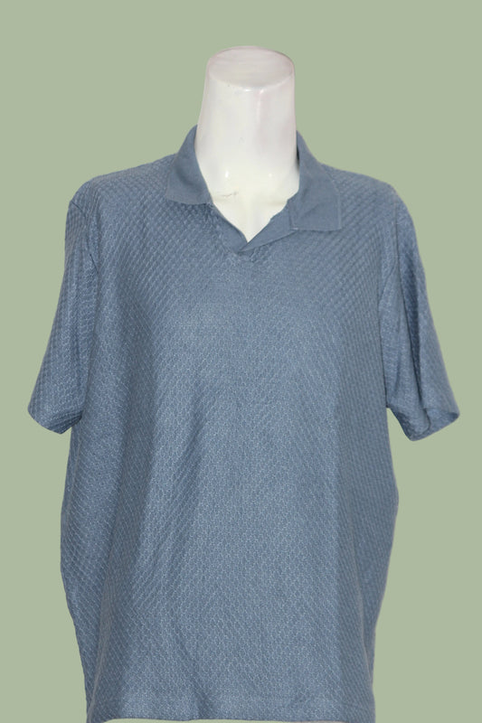 Primark Blue Knitted Stretchable Polo T-Shirt for Men – 2XL