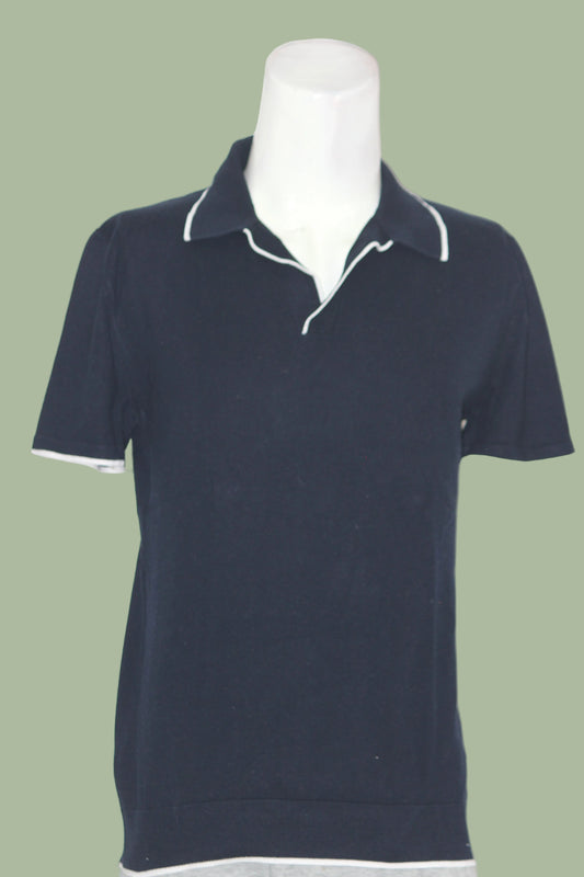 Next Navy Blue Knitted Polo T-Shirt for Men – Large