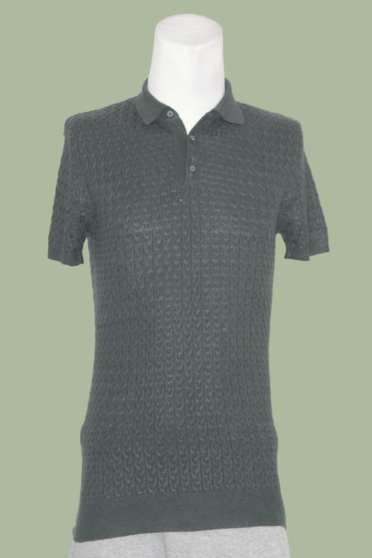 Boohoo Man Grey Stretchable Knitted Polo T-Shirt for Men – Small