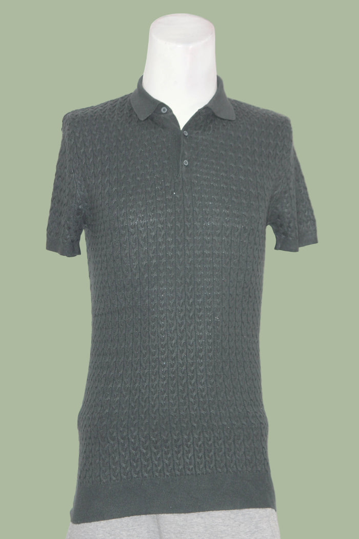 Boohoo Man Grey Stretchable Knitted Polo T-Shirt for Men – Small