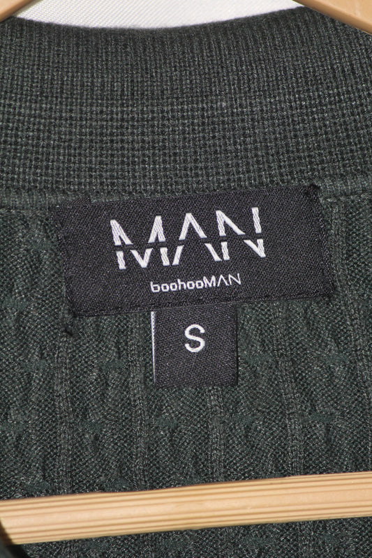 Boohoo Man Grey Stretchable Knitted Polo T-Shirt for Men – Small