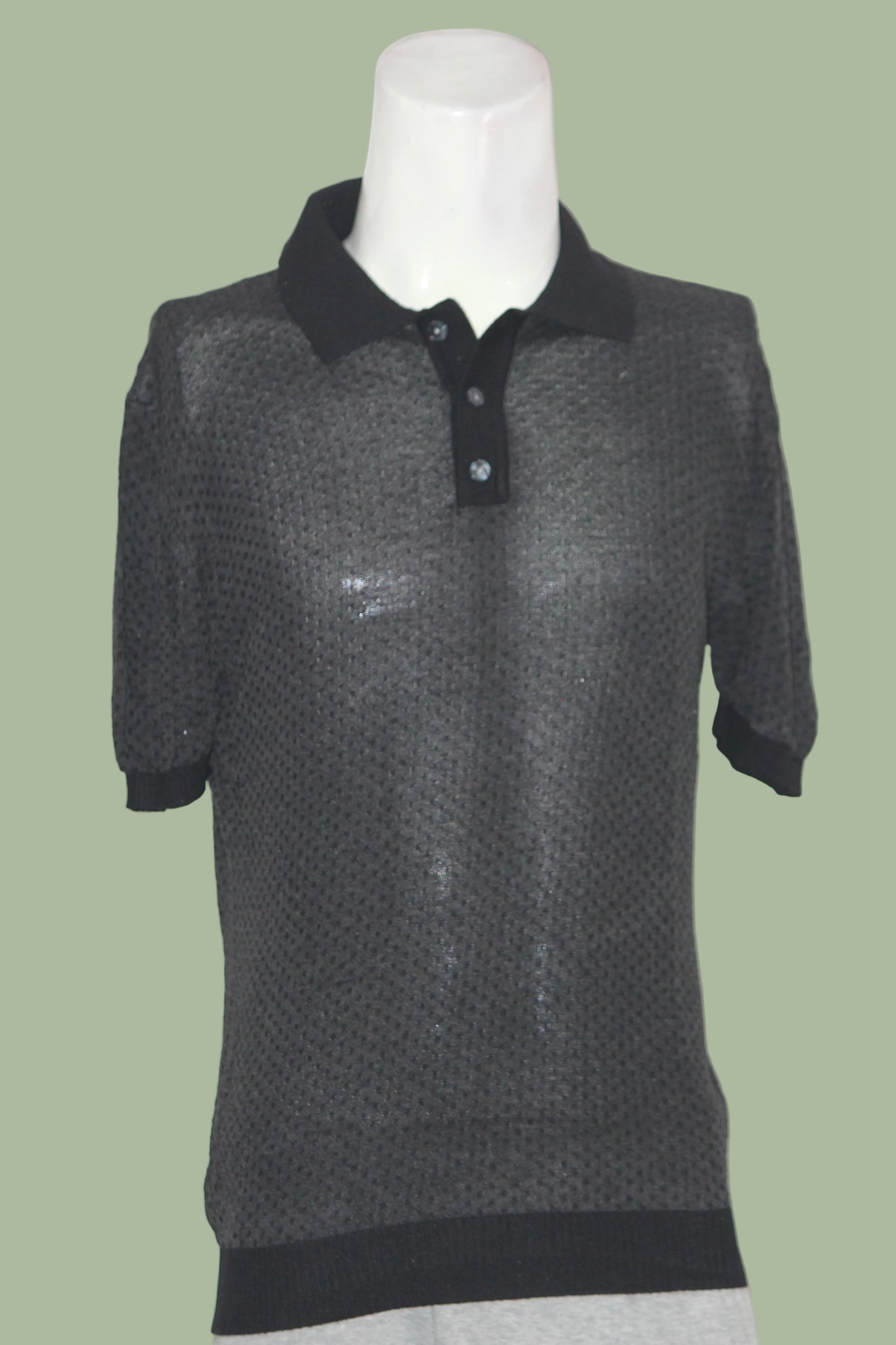 Shein Grey Printed Knitted Polo T-Shirt for Men – XL