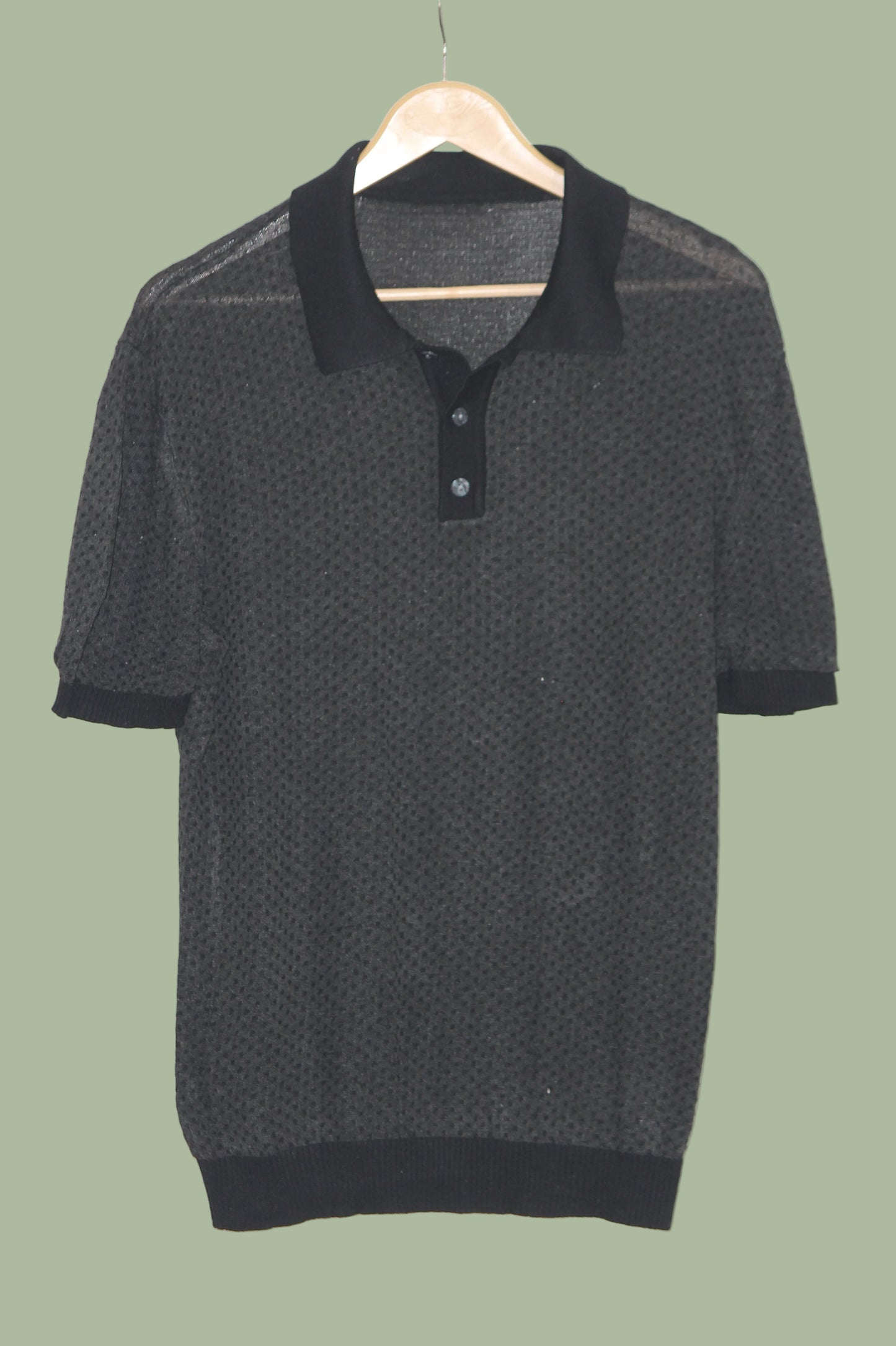 Shein Grey Printed Knitted Polo T-Shirt for Men – XL