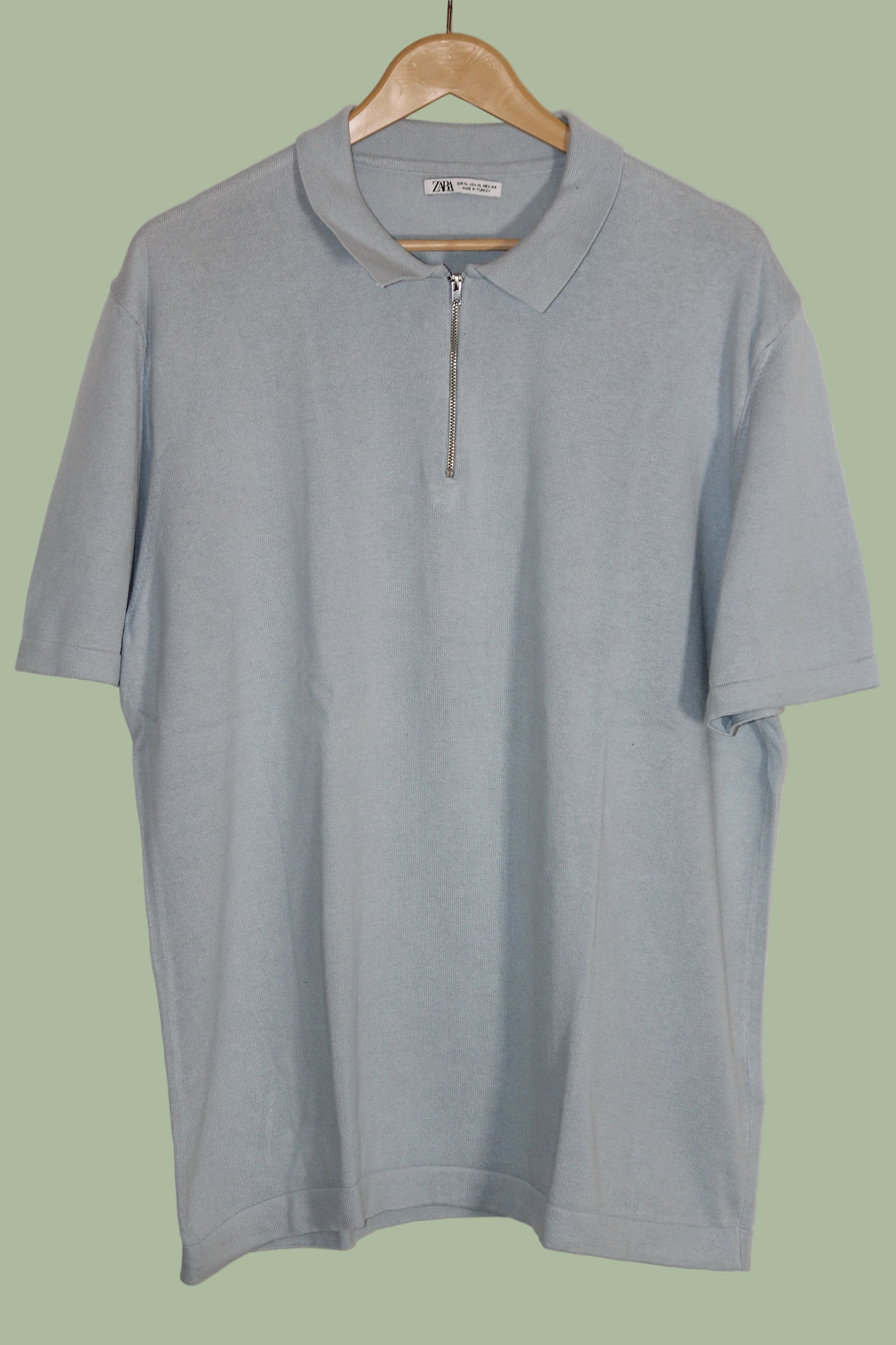 Zara Blue Zipper Knitted Polo T-Shirt for Men – XL