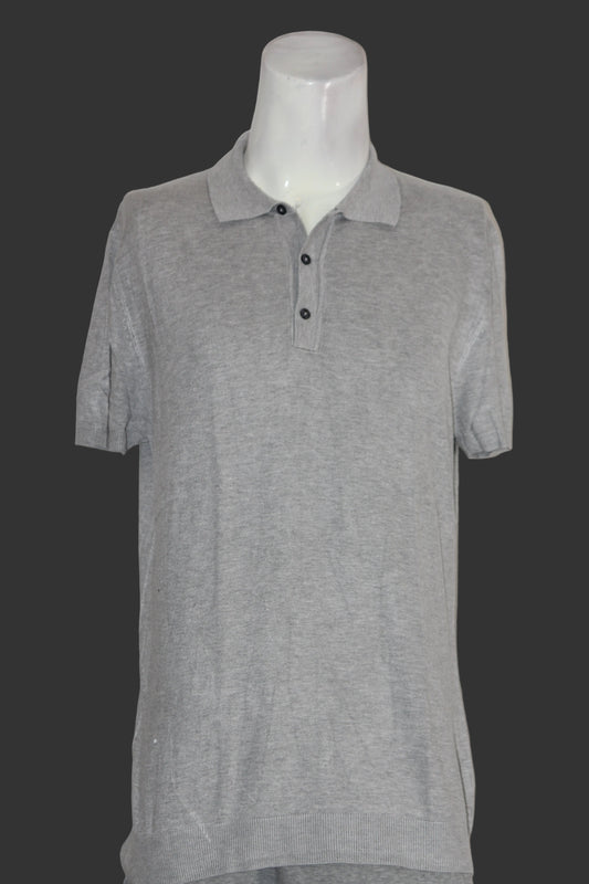 Zara Man Grey Knitted Polo T-Shirt for Men – XL