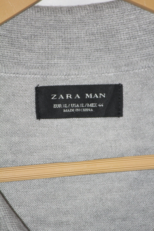 Zara Man Grey Knitted Polo T-Shirt for Men – XL