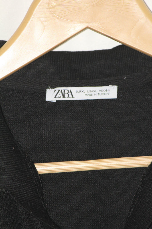 Zara Black Stretchable Knitted Polo T-Shirt for Men – XL