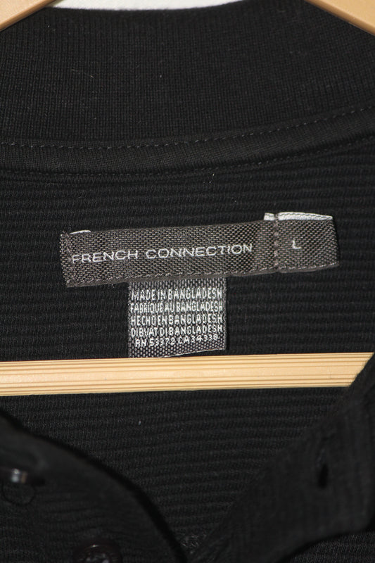 French Connection Black Cotton Knitted Polo T-Shirt for Men