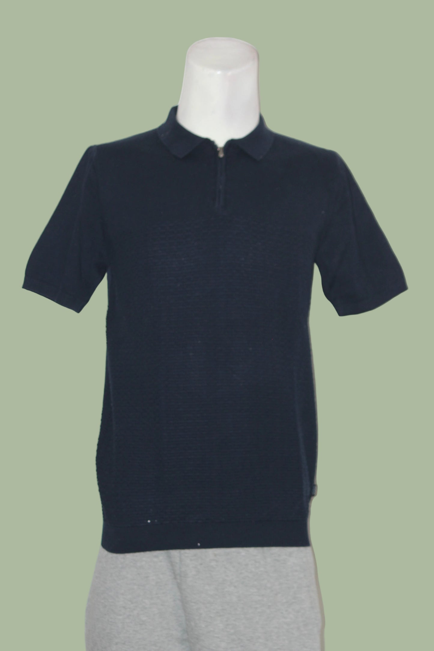 1904 Navy Blue Quarter Zip Knitted Polo T-Shirt for Men – 100% Cotton