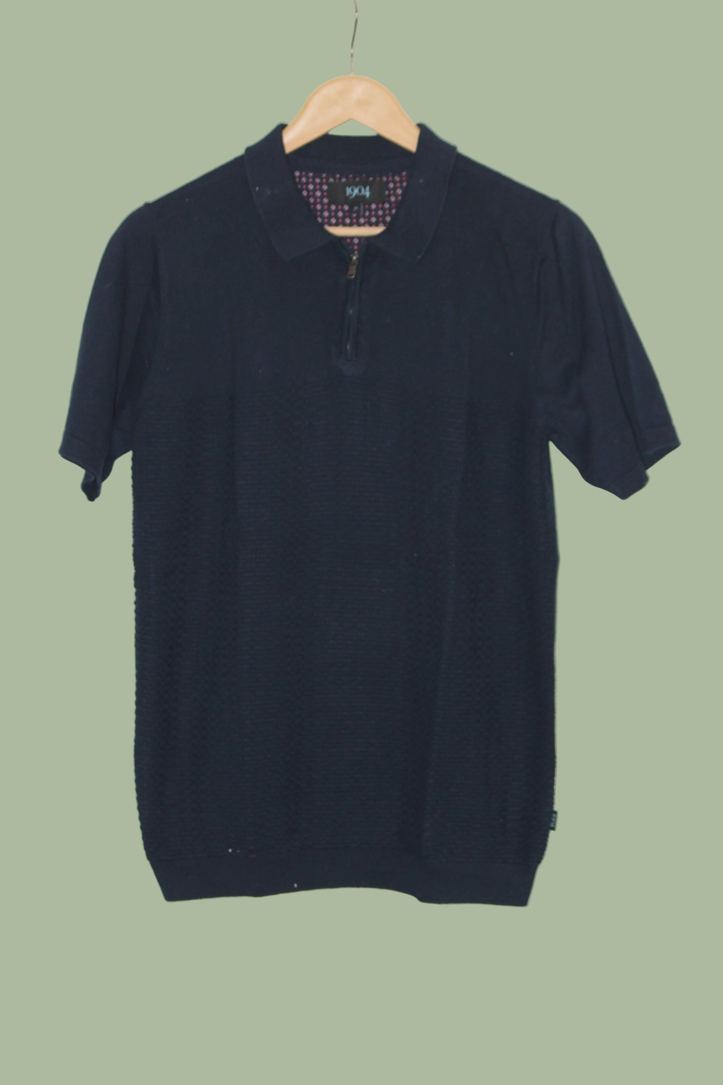 1904 Navy Blue Quarter Zip Knitted Polo T-Shirt for Men – 100% Cotton