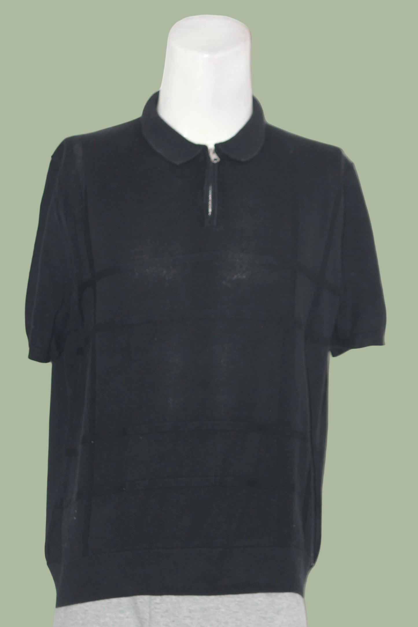 Autograph Black Quarter Zip Knitted Polo T-Shirt for Men