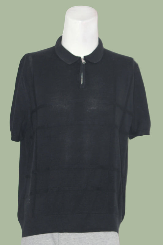 Autograph Black Quarter Zip Knitted Polo T-Shirt for Men