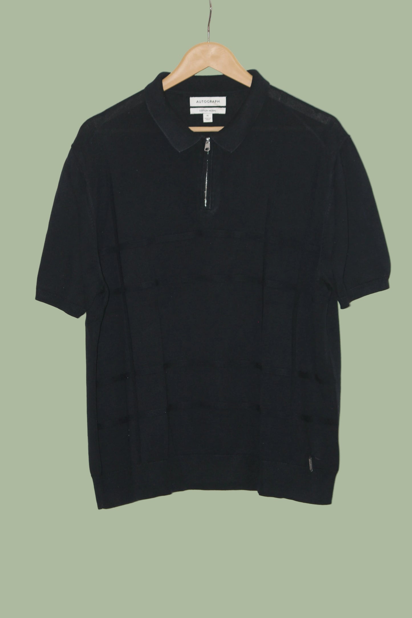 Autograph Black Quarter Zip Knitted Polo T-Shirt for Men