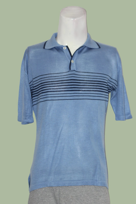 S’fare Blue Striped Cotton Knitted Polo T-Shirt for Men