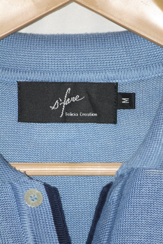 S’fare Blue Striped Cotton Knitted Polo T-Shirt for Men