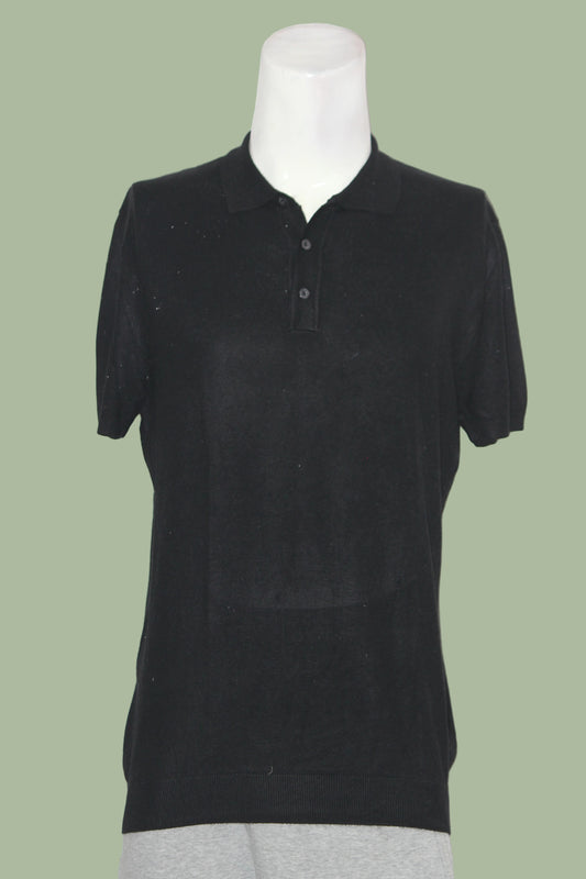Zara Black Knitted Polo T-Shirt for Men – Half Sleeve