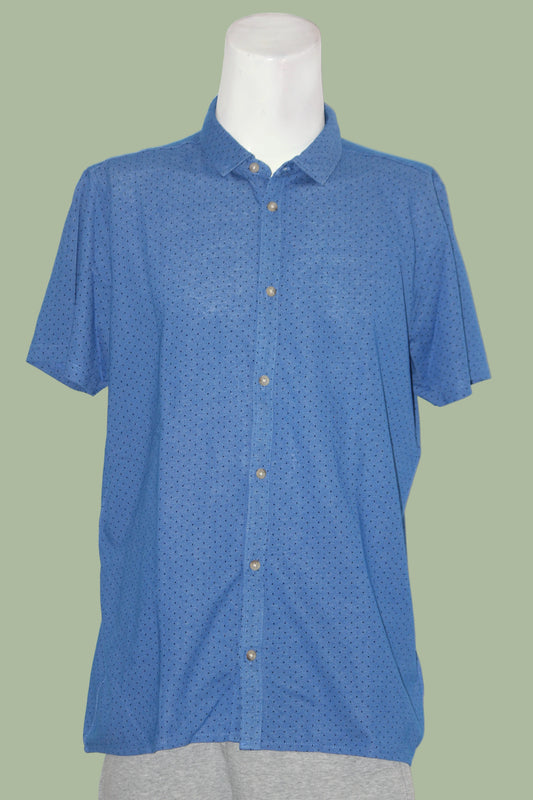 Easy Blue Printed Half Sleeve Button Down Shirt for Men