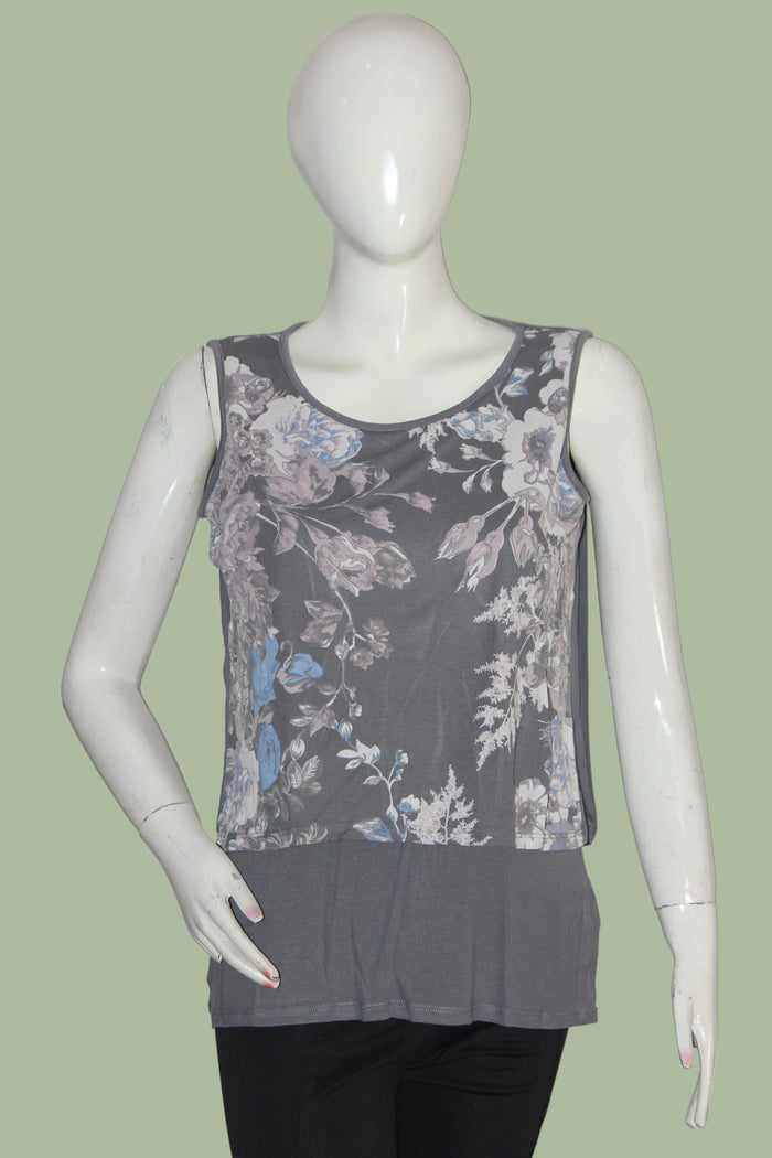 Next Grey Floral Sleeveless Crop Top – Medium