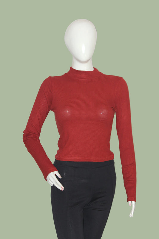 Atmosphere Red Full Sleeve Stretchable Crop Top – Small