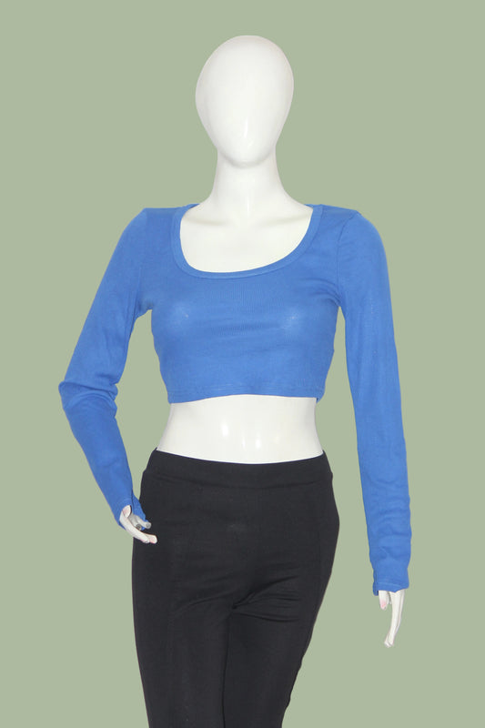 Shein Blue Full Sleeve Stretchable Crop Top – Small