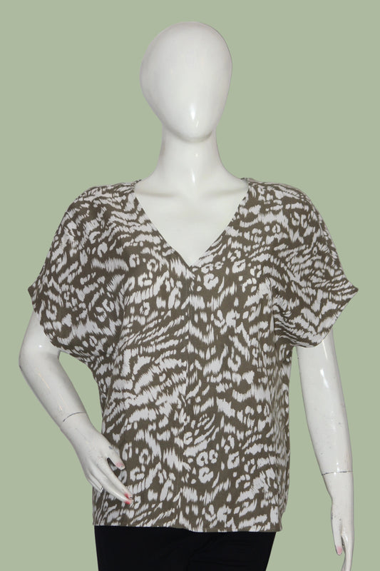 Primark Brown & White Printed Crop Top – Medium