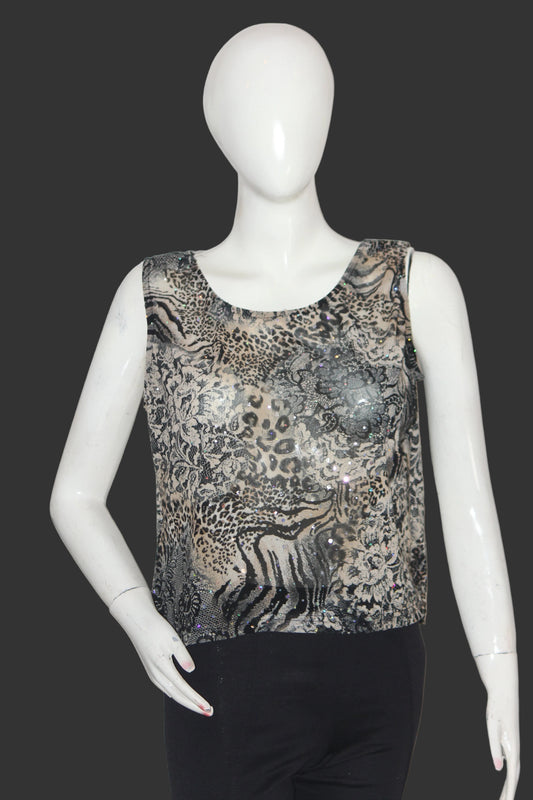 Thriftyfy Black Cheetah Print Sleeveless Crop Top – Large