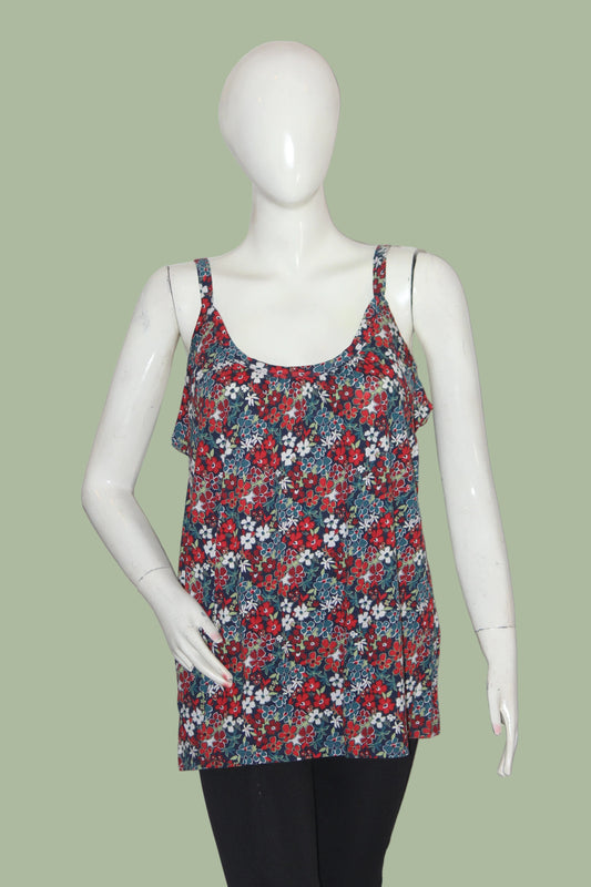 TU Blue Floral Stretchable Tank Top – Large